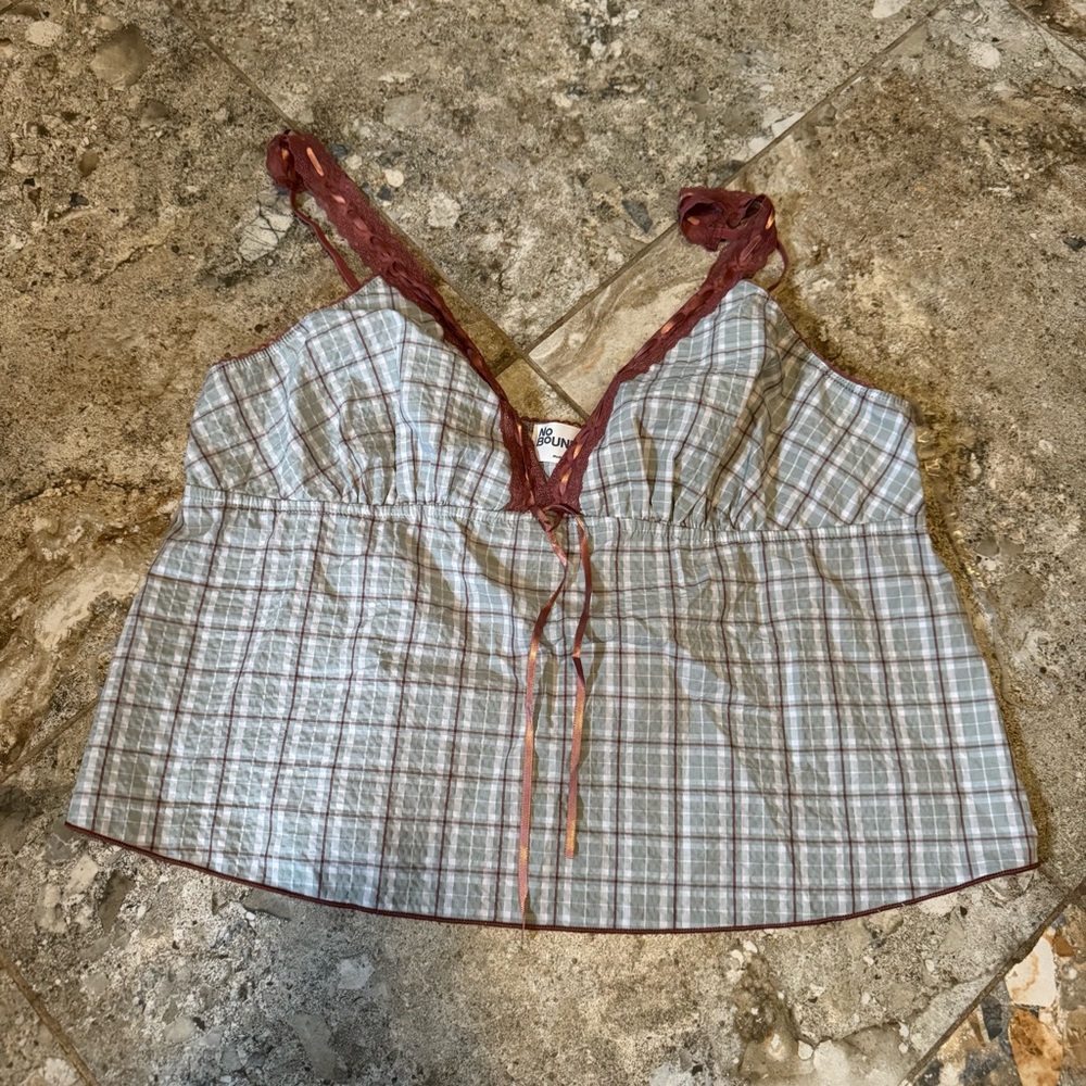 coquette lace trim plaid babydoll tank top with bow